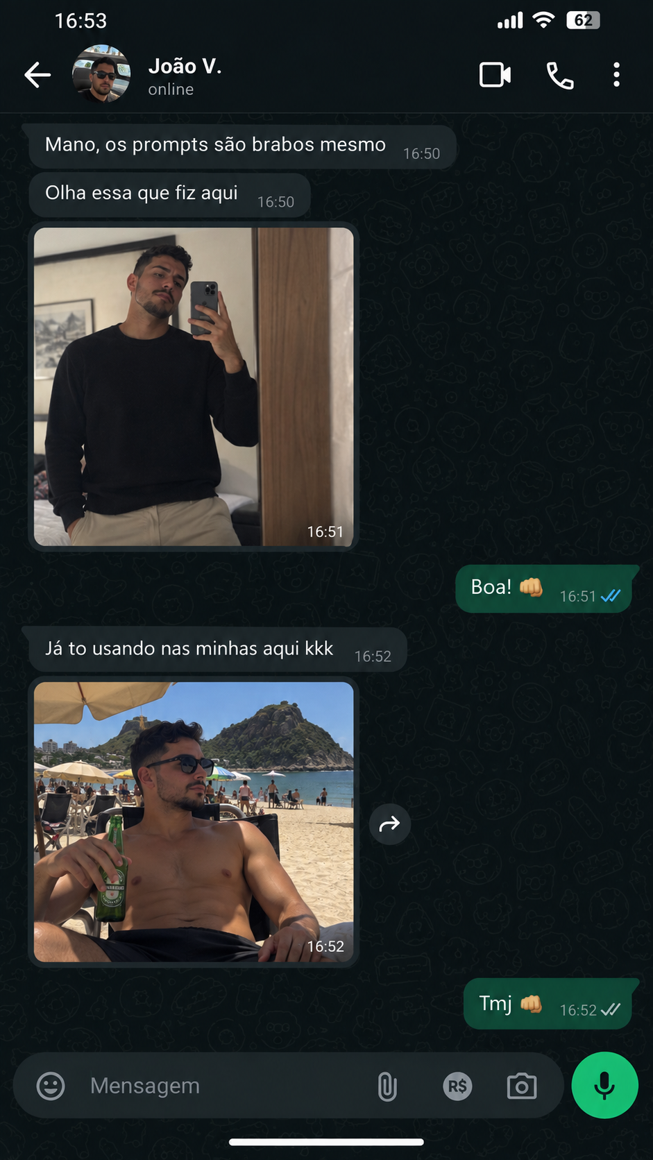 Feedback de João V.: "os prompts são brabos mesmo" · "já tô usando nas minhas"