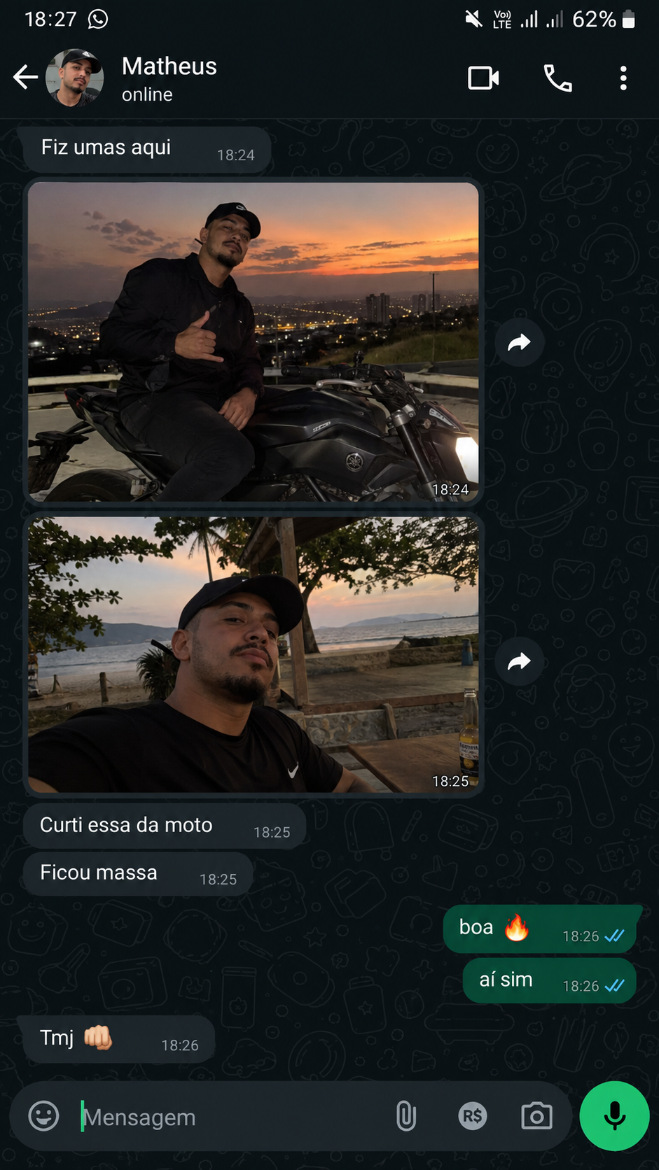 Feedback de Matheus: "curti essa da moto" · "ficou massa"